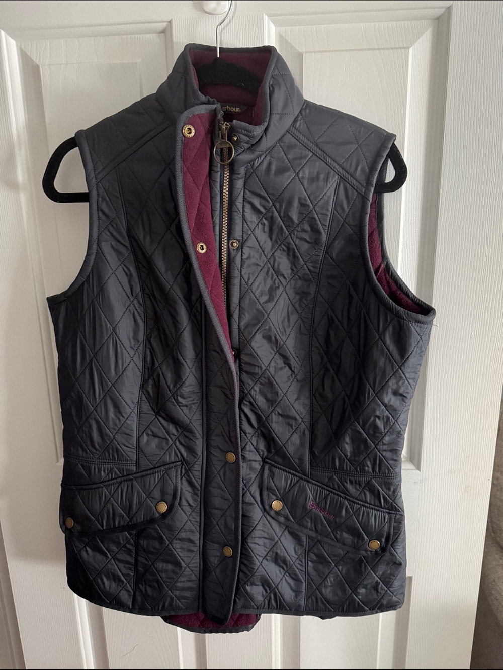 Barbour Black Quilted Vest with Burgundy Interior